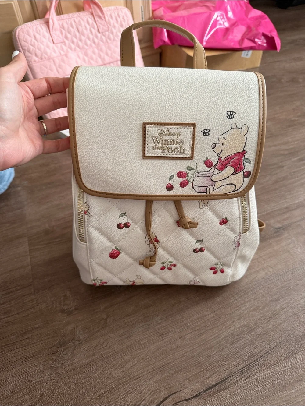 NWT Disney Winnie the Pooh Cream and Tan Cherry Backpack